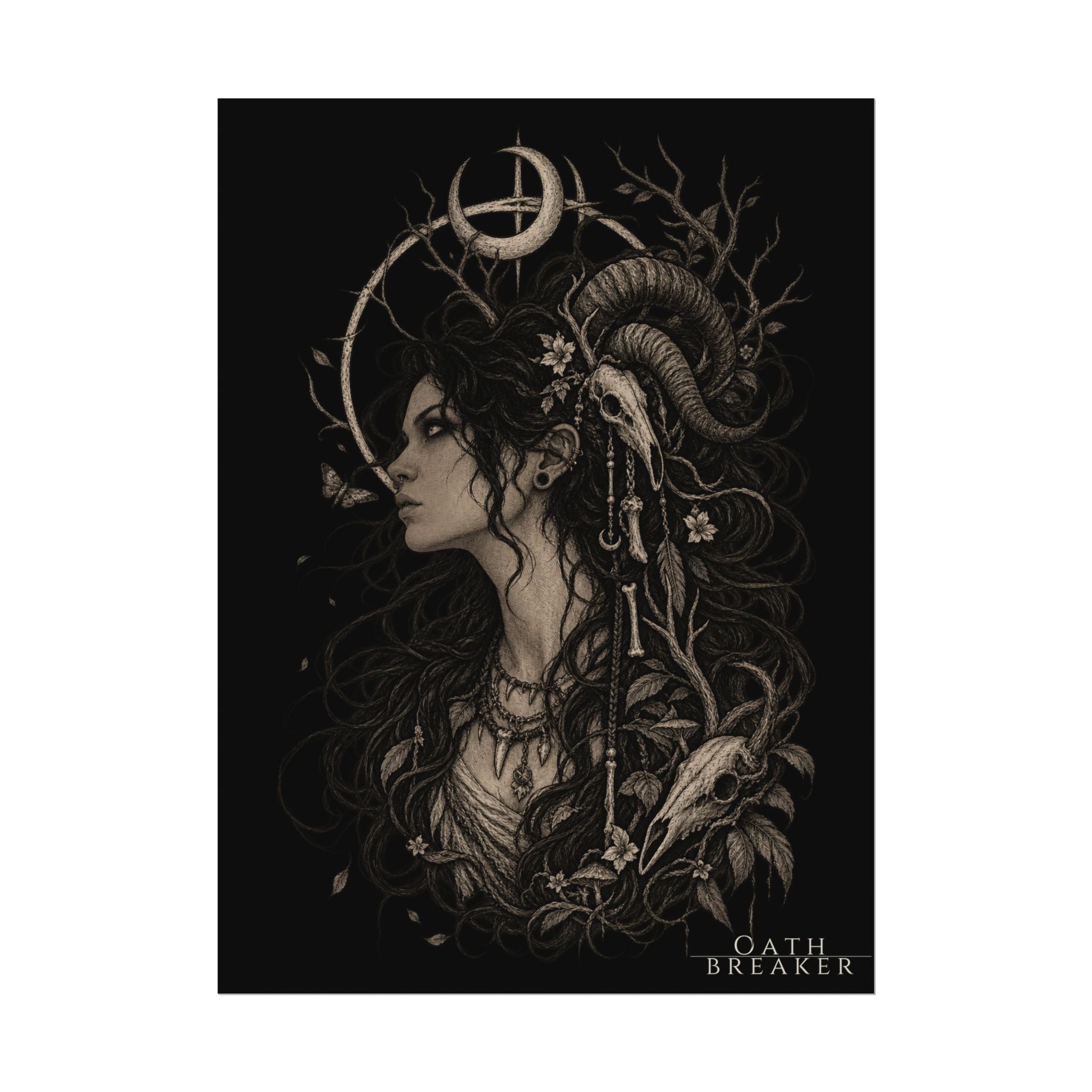 Gothic Moon Goddess Matte Poster — Textured Watercolor Oathbreaker Art