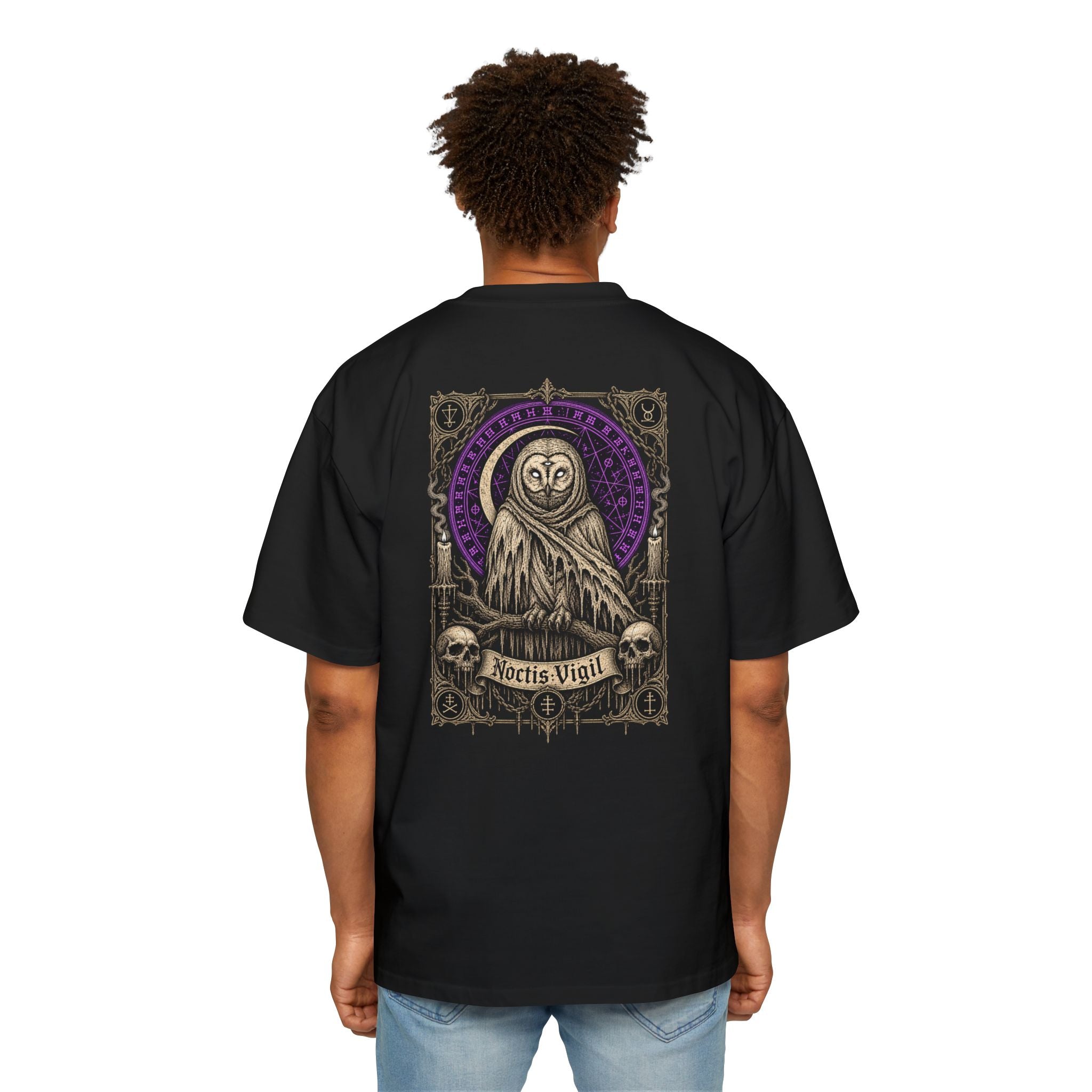 Owl Reaper Graphic Tee — 'Aerius Mort' Oversized Men's T-Shirt
