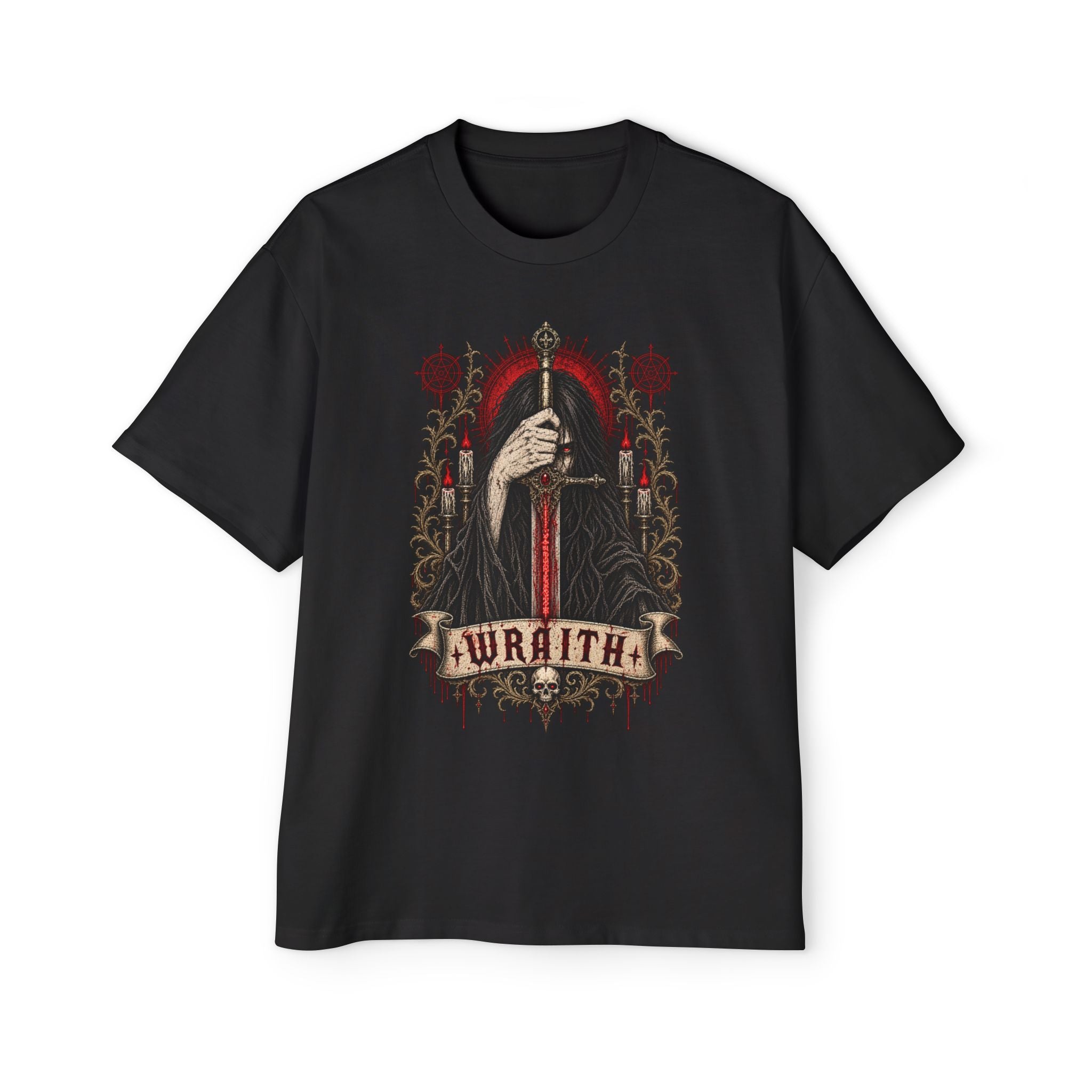 Wraith Graphic Tee — Gothic Skull Sword Design