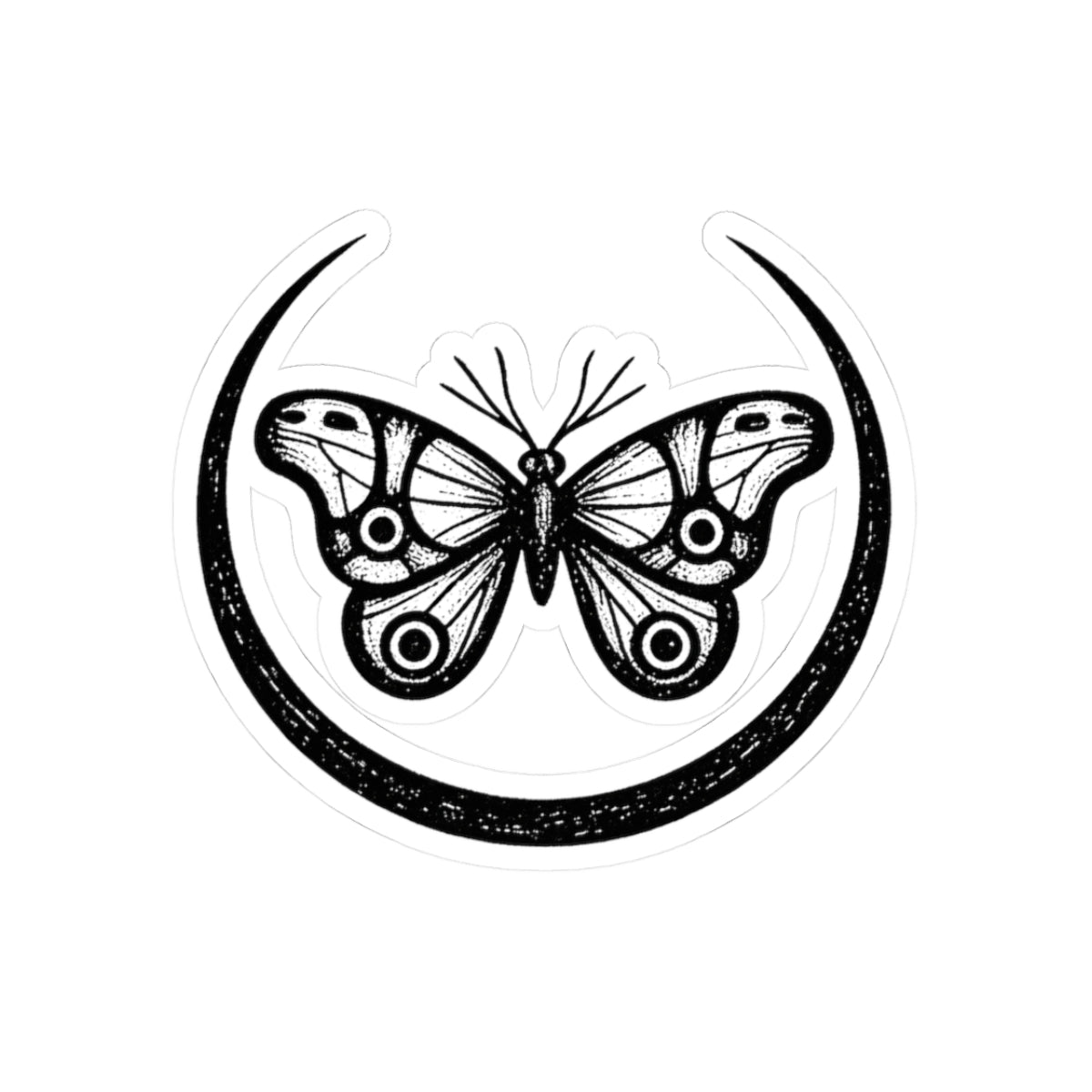 Lunar Moth Sticker — Black & White Decorative Decal