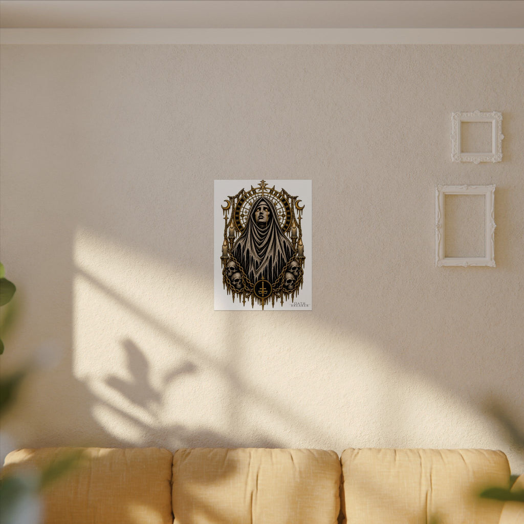 Gothic Nun Skull Art Poster — Textured Watercolor Matte Print
