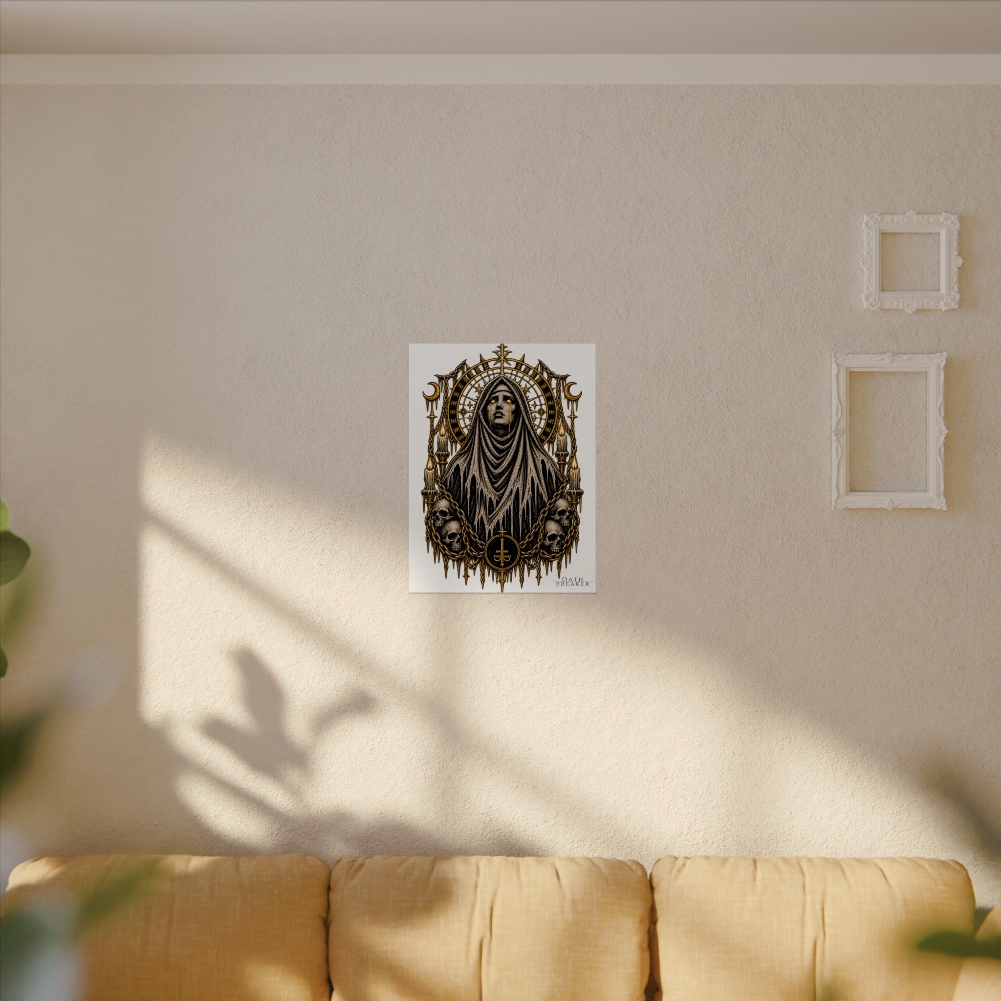 Gothic Nun Skull Art Poster — Textured Watercolor Matte Print