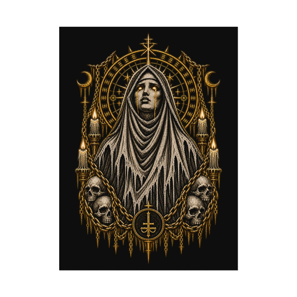 Gothic Nun Skull Art Poster — Dark Occult Watercolor Matte Print