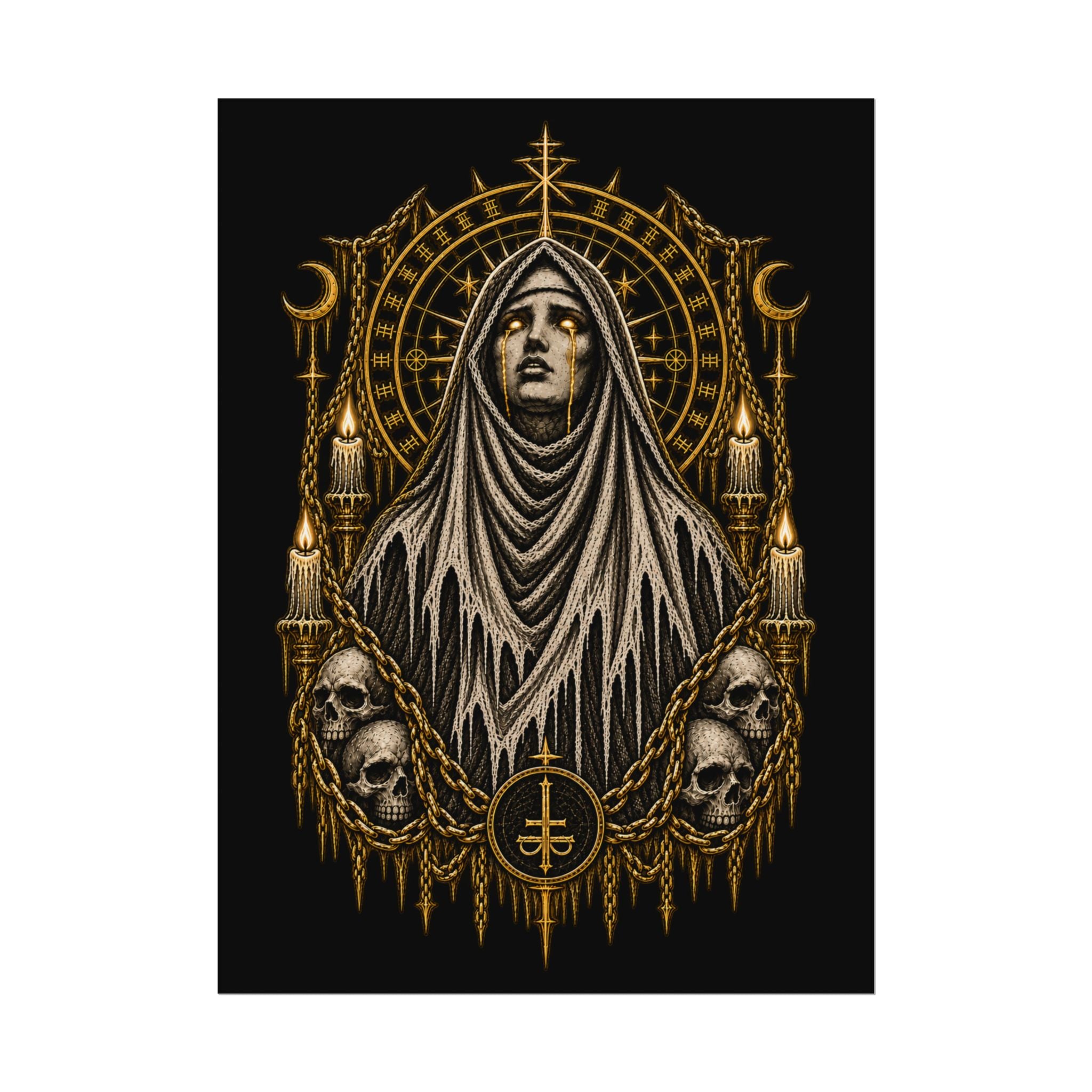 Gothic Nun Skull Art Poster — Dark Occult Watercolor Matte Print