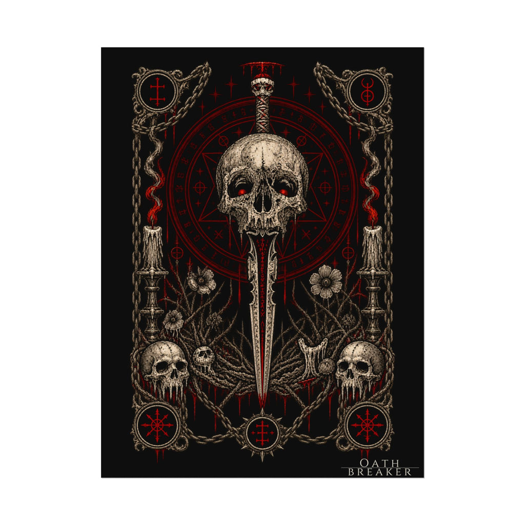 Dark Skull Dagger Poster — Gothic Watercolor Matte Wall Art