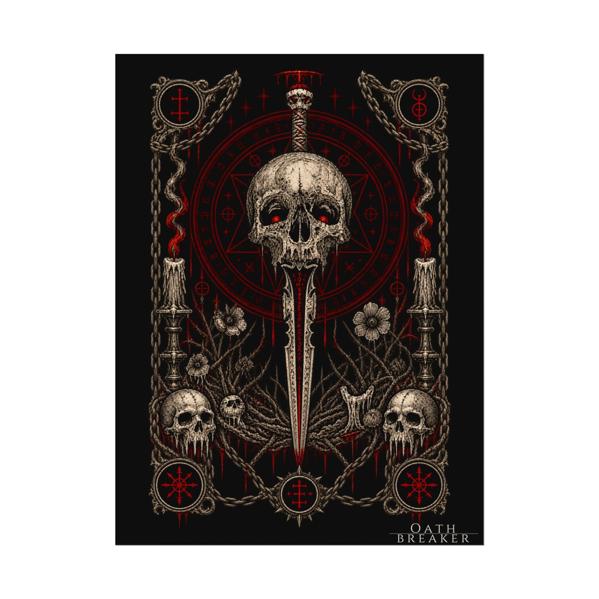 Dark Skull Dagger Poster — Gothic Watercolor Matte Wall Art
