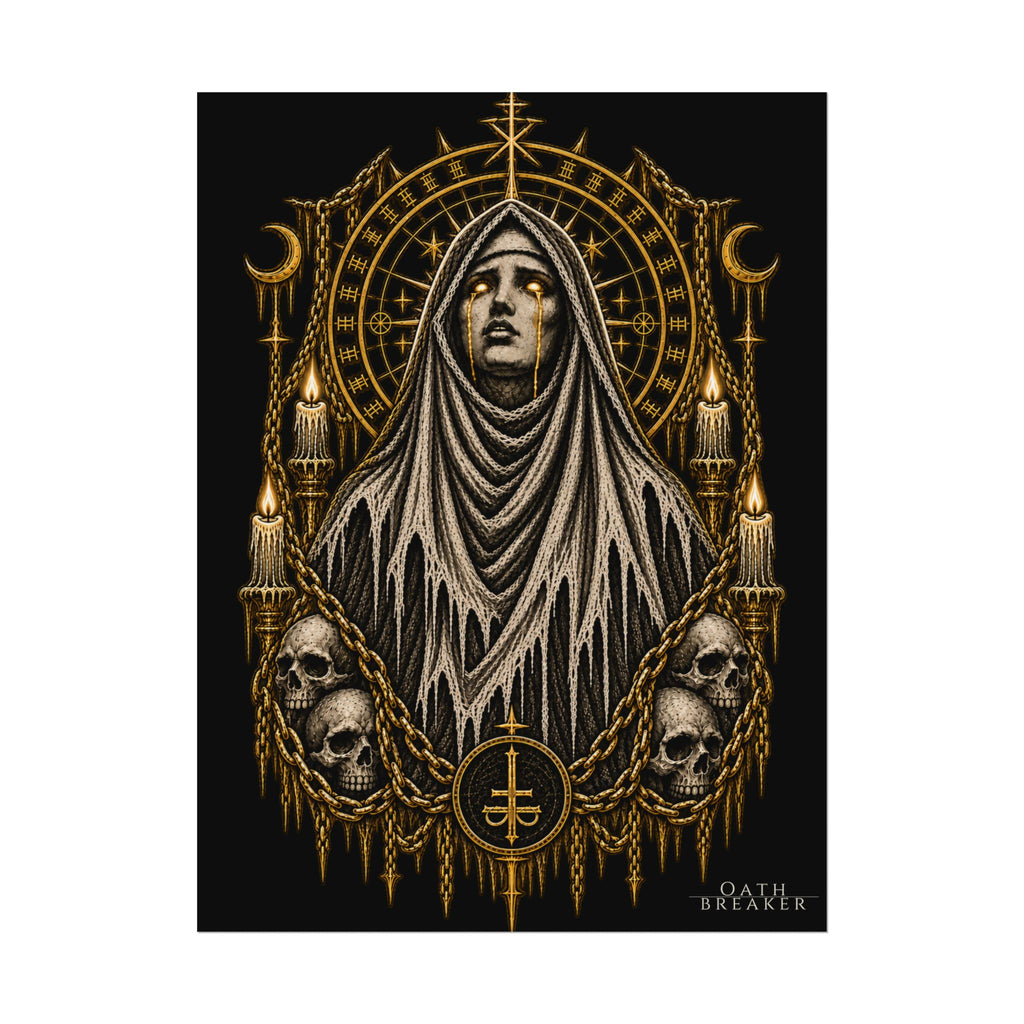 Gothic Veiled Figure Poster — Occult Skull Art Print (Textured Watercolor Matte)