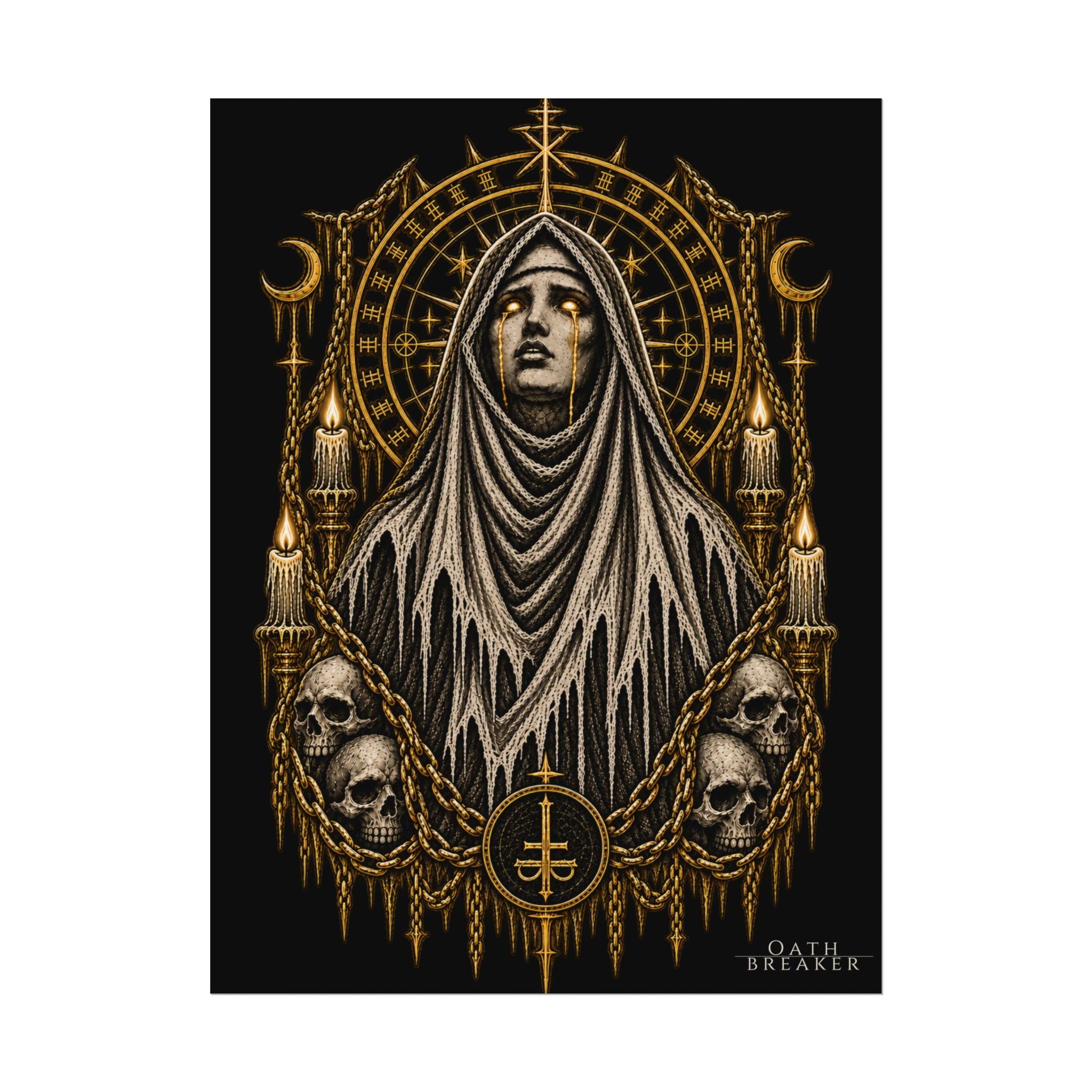 Gothic Veiled Figure Poster — Occult Skull Art Print (Textured Watercolor Matte)