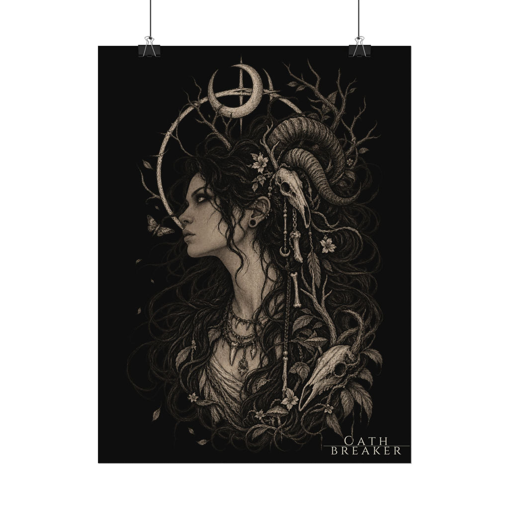 Gothic Moon Goddess Matte Poster — Textured Watercolor Oathbreaker Art