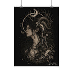 Gothic Moon Goddess Matte Poster — Textured Watercolor Oathbreaker Art