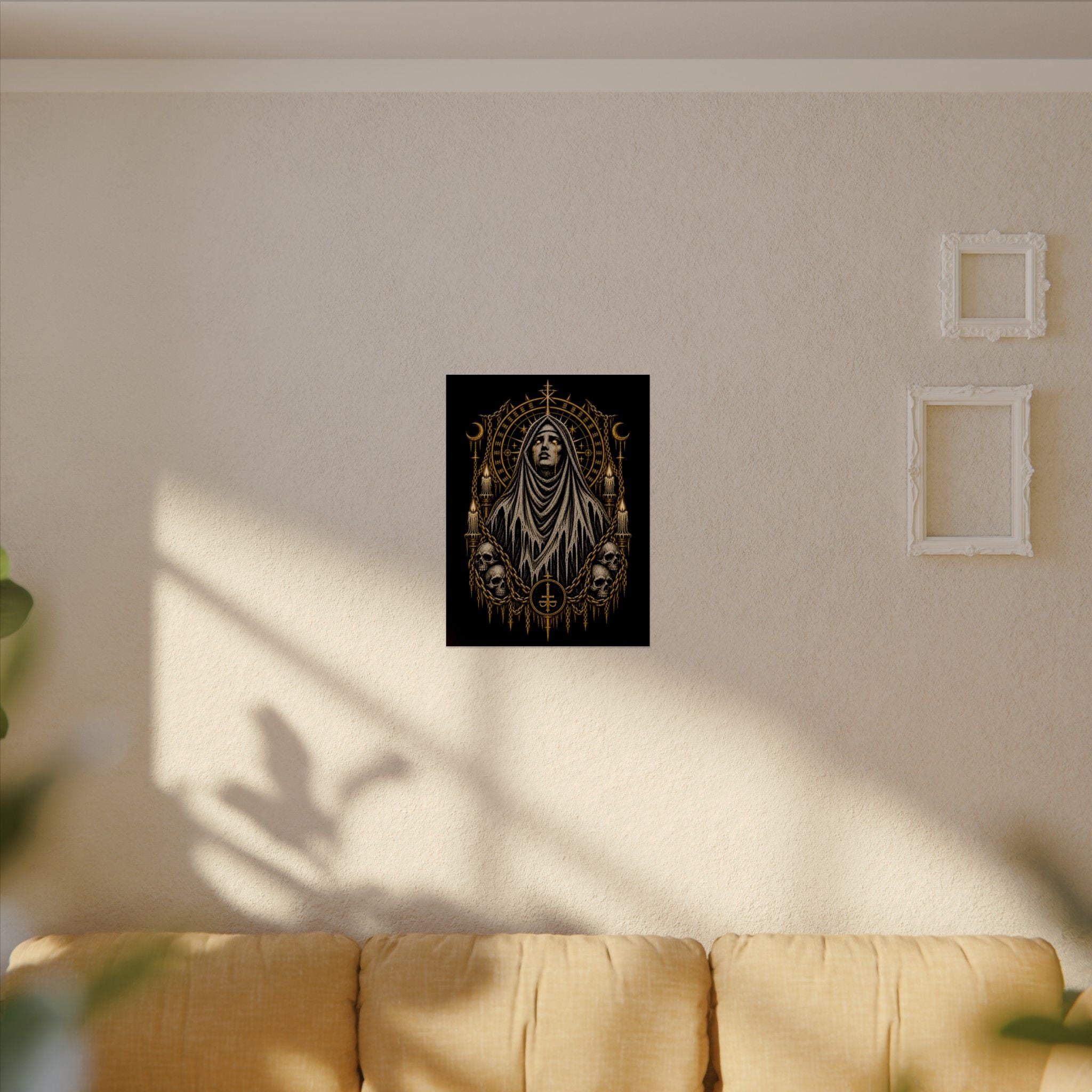 Gothic Nun Skull Art Poster — Dark Occult Watercolor Matte Print