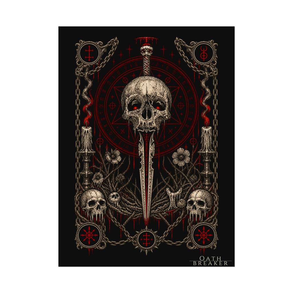 Dark Skull Dagger Poster — Gothic Watercolor Matte Wall Art