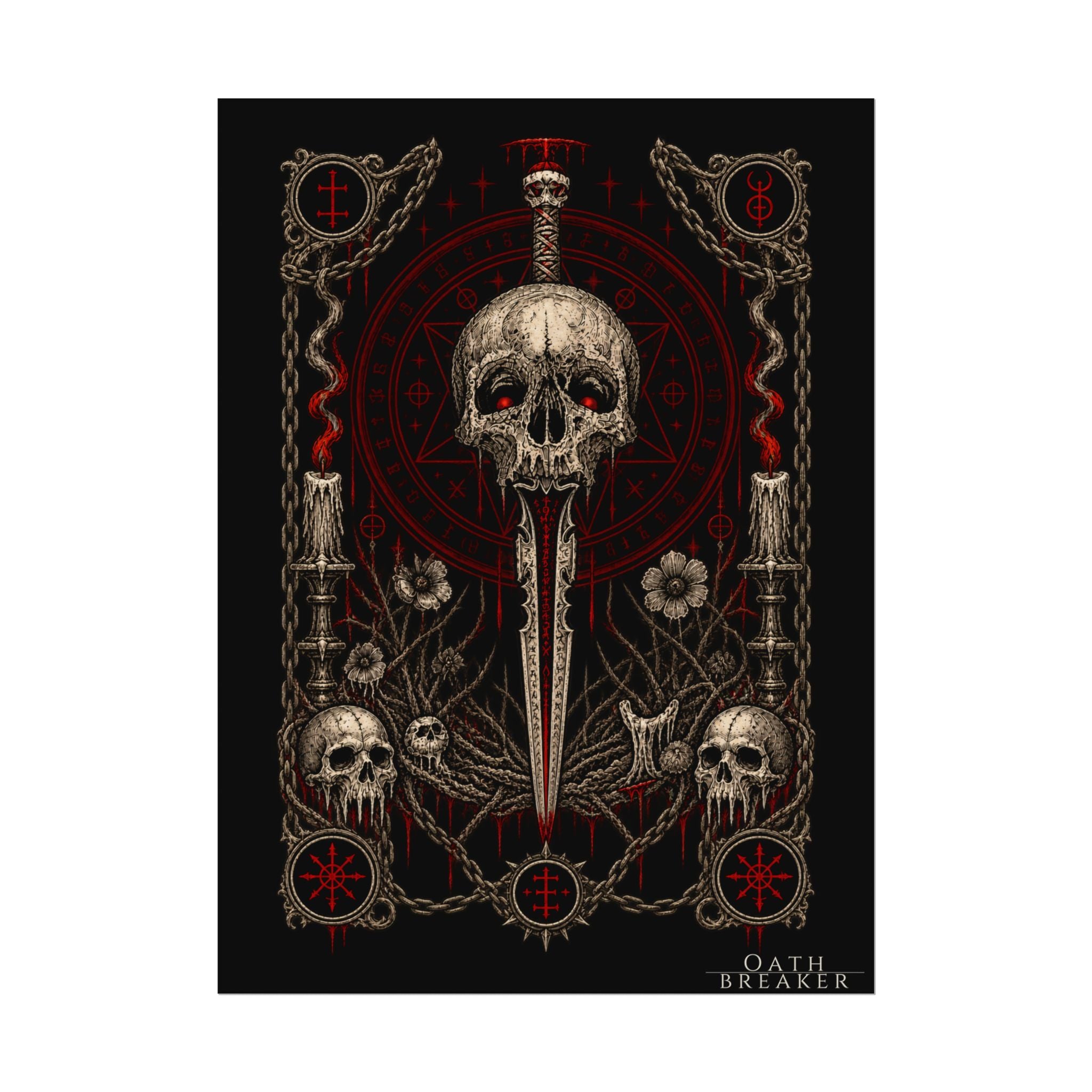 Dark Skull Dagger Poster — Gothic Watercolor Matte Wall Art