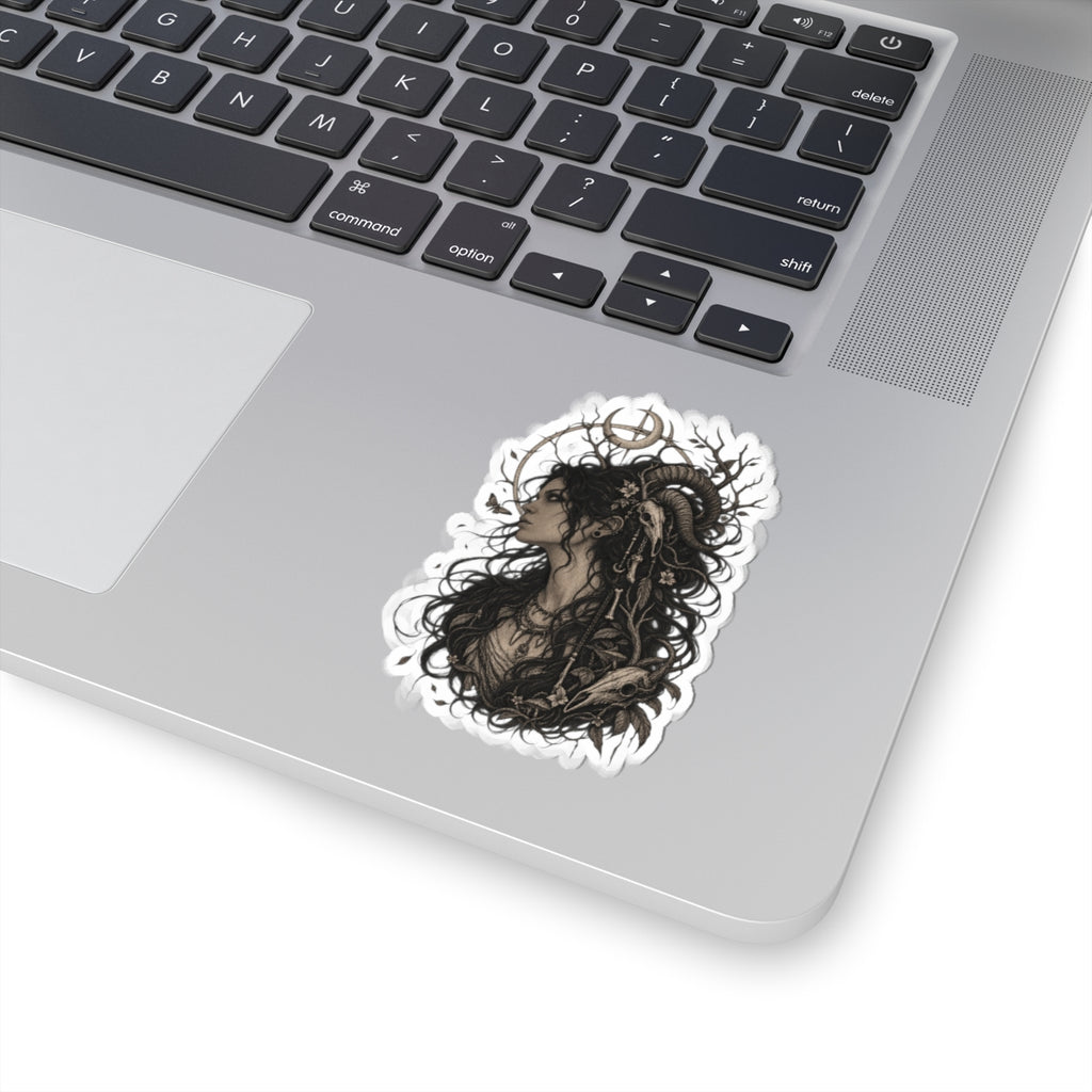 Occult Goddess Kiss-Cut Sticker — Boho Witch Art Decal for Laptops & Journals