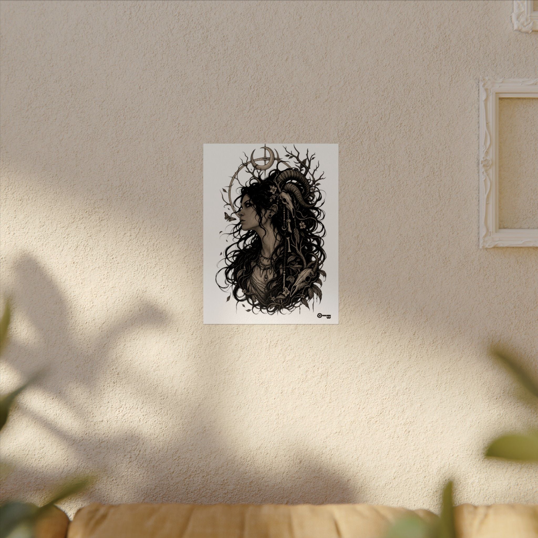 Mystic Ram Goddess Poster — Textured Watercolor Matte Art Print