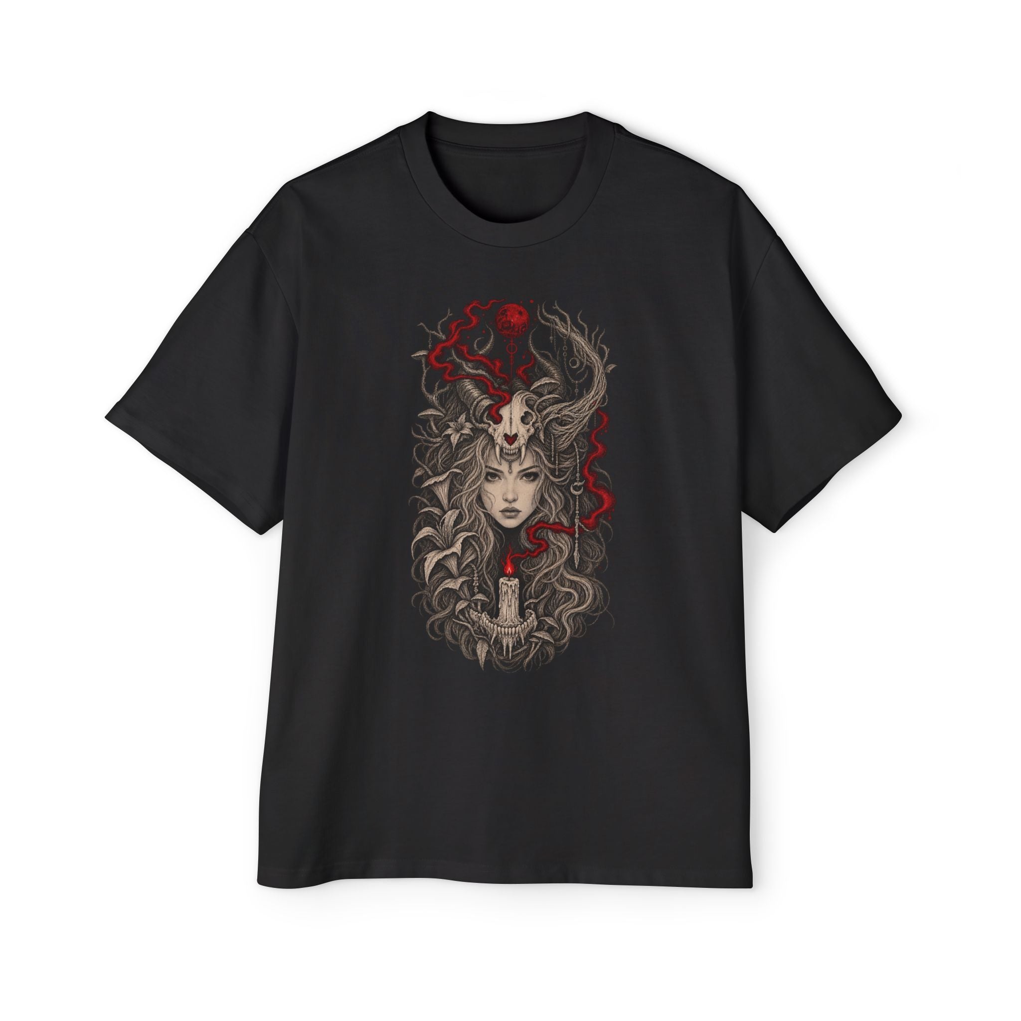Ritual Skull Graphic Tee — Gothic Snake Head Illustration Oversized T‑Shirt