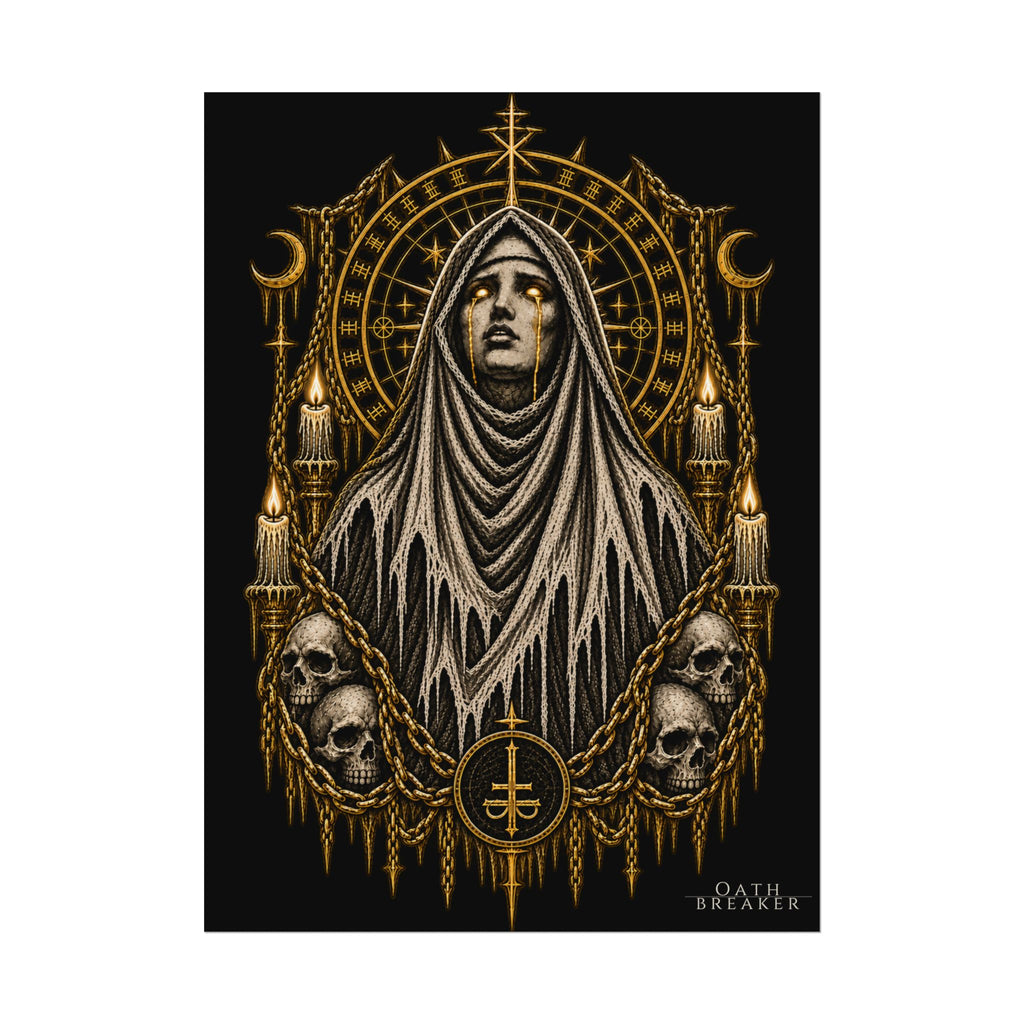Gothic Veiled Figure Poster — Occult Skull Art Print (Textured Watercolor Matte)