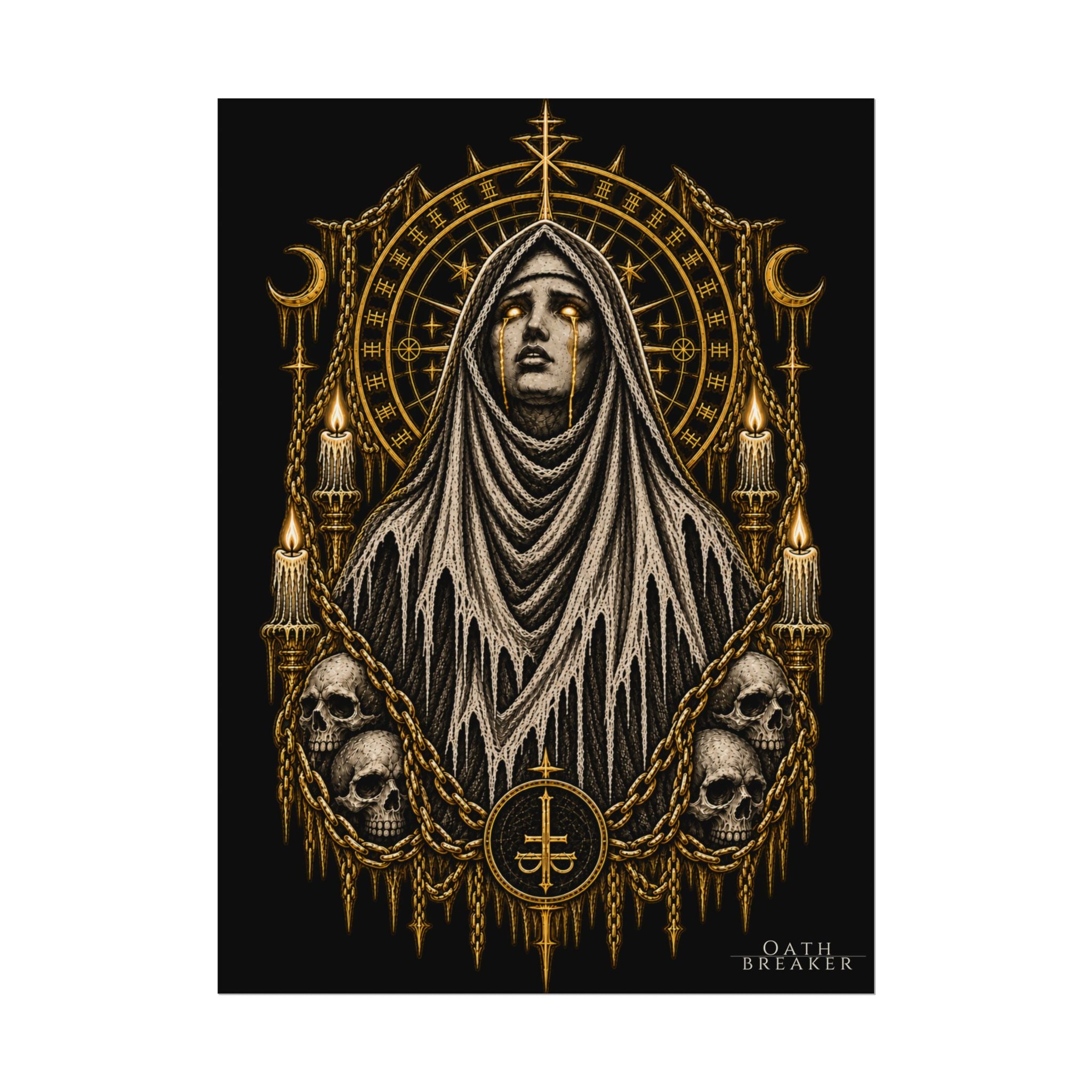 Gothic Veiled Figure Poster — Occult Skull Art Print (Textured Watercolor Matte)